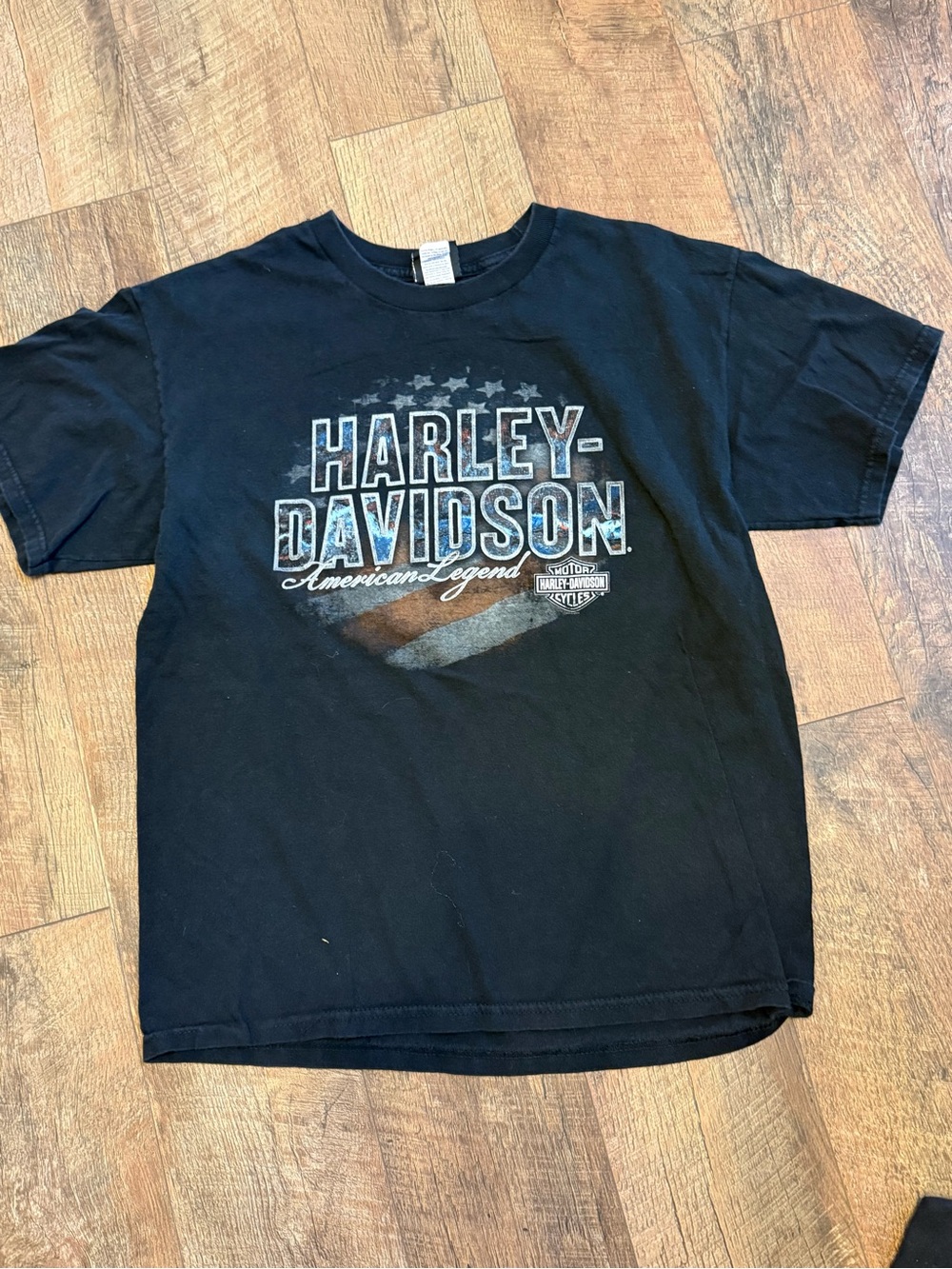 Harley-Davidson Black Short Sleeve Tee with Faded Flag Print